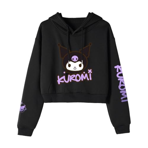 Satdflie Anime Kuro-mi Kapuzenpullover Kurz Cropped Hoodie Sweatshirt Langarm Crop Top Pulli Mit Kapuze für Damen Mädchen, Schwarz, L Satdflie Anime Kuro-mi Kapuzenpullover Kurz Cropped Hoodie Sweatshirt Langarm Crop Top Pulli Mit Kapuze für Damen Mädchen, Schwarz, L von Satdflie