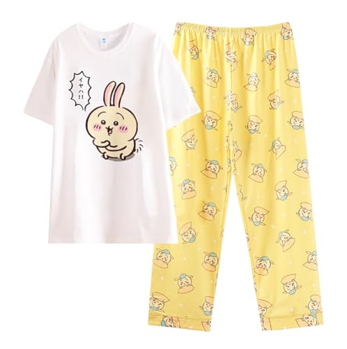 Satdflie Frauen Pyjama Sets für Mädchen 2 Stück Kurzarm mit Shorts Pj Set Zeichentrick Drucken Nachtbekleidung Baumwolle Lounge Set, Gelb/6, S von Satdflie