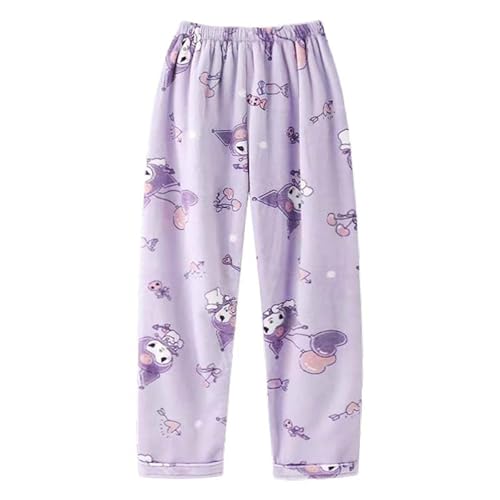 Satdflie Kuro-mi Damen Schlafanzughose Lang Fleece Pyjamahose Winter Warme Plüsch Haushose Freizeithose Nachtwäsche Hose mit Taschen, Lila, L von Satdflie