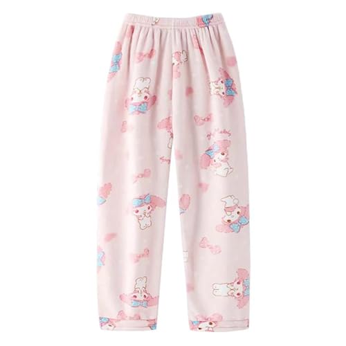 Satdflie My Me-lody Damen Schlafanzughose Lang Fleece Pyjamahose Winter Warme Plüsch Haushose Freizeithose Nachtwäsche Hose mit Taschen, Rosa, L von Satdflie