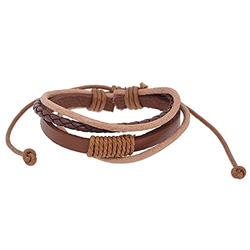 Böhmisches schlichtes Armband, Sommer-Party-Geschenk, Armband, 4-lagig, geflochtenes Schmuckzubehör, handgefertigter Kunstleder-Armreif für Unisex – Braun von Saterkali