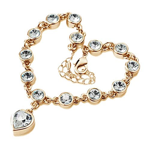 Böhmisches schlichtes Armband Sommer Party Geschenk Armband Herzform Strass Design Legierung Frauen Kette Armbänder für den täglichen Gebrauch - Gold/Weiß von Saterkali