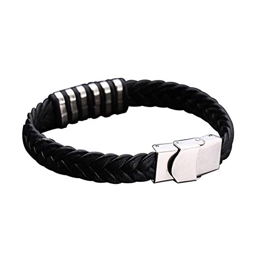 Böhmisches schlichtes Armband für Sommer, Party, Geschenk, geflochtenes Kunstlederarmband, Titanstahl, Punk-Armreif, Schmuck – Schwarz von Saterkali