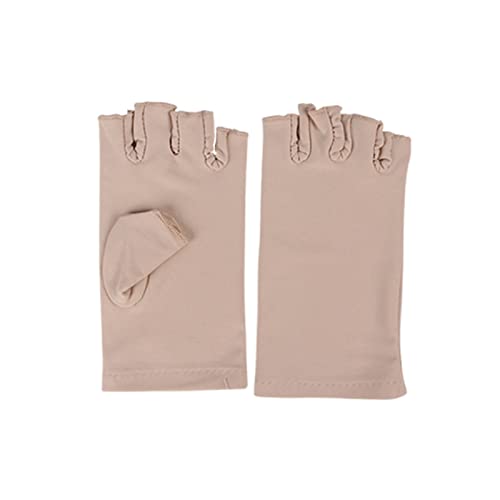 Saterkali Anti-UV-Handschuhe für Gel-Nagellampe, Nagelhandschuhe, atmungsaktiv, Anti-Bräunung, bequeme Berührung, Halbfinger-Stil, UV-Schutzhandschuhe, Nagelzubehör, Beige von Saterkali
