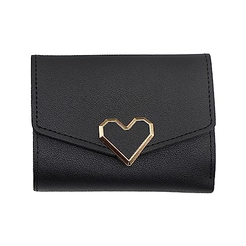 Saterkali Kleine Brieftaschen für Frauen, Geldbörse Knopfverschluss Multifunktions Tasche Drei Falten Kunstleder Weibliche Münzen Clutch Bag Frauen Zubehör, Schwarz , S von Saterkali