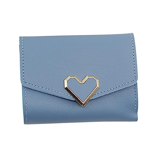 Saterkali Kleine Brieftaschen für Frauen, Geldbörse Knopfverschluss Multifunktions Tasche Drei Falten Kunstleder Weibliche Münzen Clutch Bag Frauen Zubehör, blau, S von Saterkali