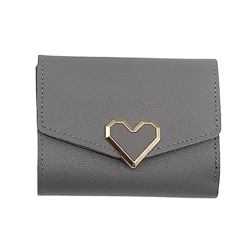 Saterkali Kleine Brieftaschen für Frauen, Geldbörse Knopfverschluss Multifunktions Tasche Drei Falten Kunstleder Weibliche Münzen Clutch Bag Frauen Zubehör, grau, S von Saterkali