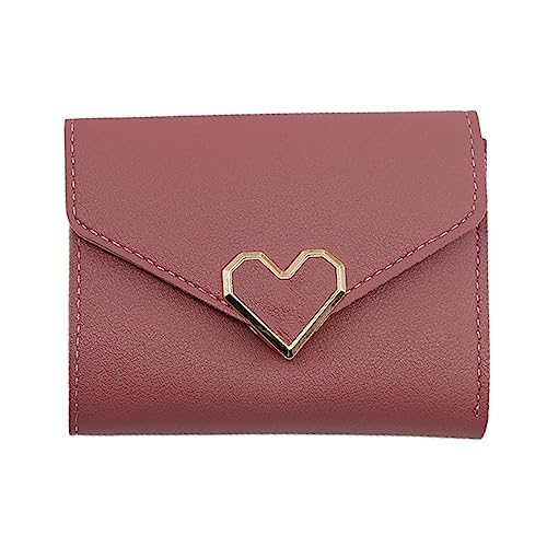 Saterkali Kleine Brieftaschen für Frauen, Geldbörse Knopfverschluss Multifunktions Tasche Drei Falten Kunstleder Weibliche Münzen Clutch Bag Frauen Zubehör, rosarot, S von Saterkali