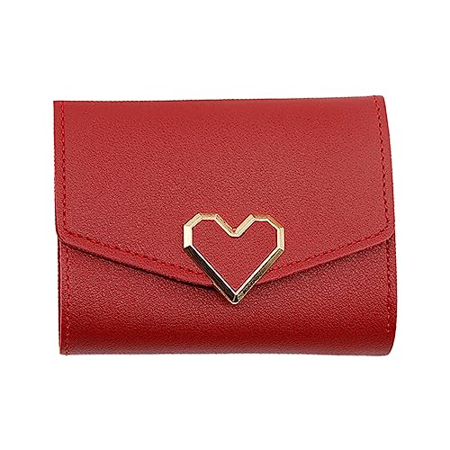 Saterkali Kleine Brieftaschen für Frauen, Geldbörse Knopfverschluss Multifunktions Tasche Drei Falten Kunstleder Weibliche Münzen Clutch Bag Frauen Zubehör, rot, S von Saterkali