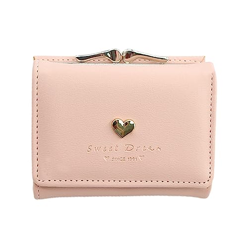 Saterkali Kleine Geldbörsen für Frauen, Frauen Geldbörse Metall Mode Brief Mini Tri-fold Multi-Slots Karten Tasche Kurz Slim Brieftasche Münzbörse Geld Fall, rose, S von Saterkali