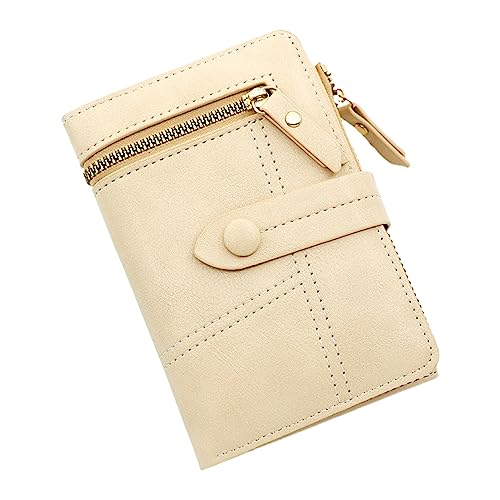 Saterkali Kleine Geldbörsen für Frauen, Kurze Brieftasche Knopfverschluss Drei Falten Multi Slots Kurze Reißverschluss Store Münzen und Karten Weibliche Geldbörse Frauen Zubehör, beige, S von Saterkali