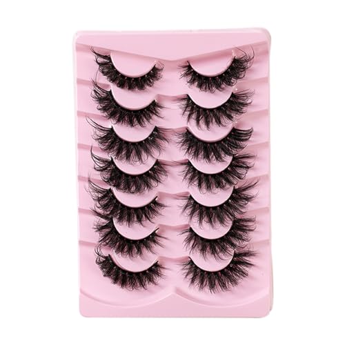 Saterkali Künstliche Nerzhaar-Wimpern, langlebig, falsch, 7 Paare/Set, natürlicher Look, 3D-Wimpern, lockig, flauschig, unordentlich, wiederverwendbar, für Frauen, falsche Wimpern, Party-Make-up S von Saterkali