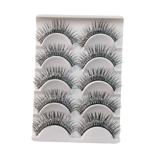 Saterkali Leichte falsche Wimpern, 5 Paare/Set, Glitzer-Pailletten, dramatische 3D-Wimpern, lockig, flauschig, wiederverwendbar, für Damen, für Bühnenaufführungen, Partys Schwarz von Saterkali