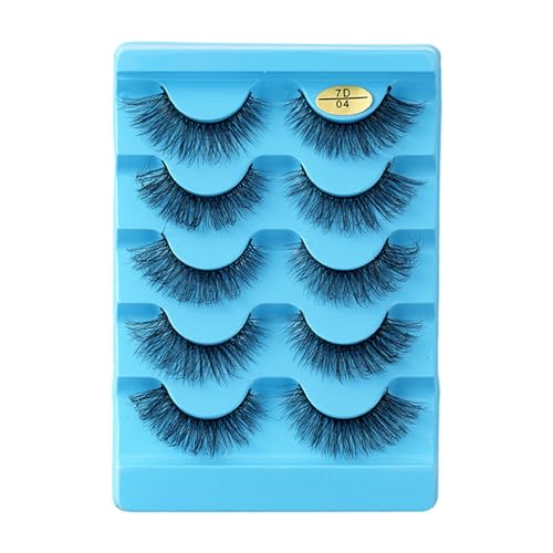 Saterkali Wimpern für Mädchen, 5 Paare/Set, natürlicher Look, 3D-Wimpern, lockig, flauschig, selbstklebend, Kunst-Nerzhaar, wiederverwendbar, für Frauen, falsche Wimpern, Party-Make-up Blau von Saterkali