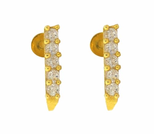 Ohrringe aus 18 Karat echtem zertifiziertem feinem Gelbgold, klassisches Design, Gelbgold, Zirkonia von Satfale Jewellers