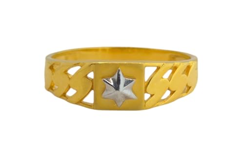 Satfale Jewellers Herren-Ring aus 22 Karat echtem zertifiziertem Gelbgold mit Rhodium-Stern-Design, Gelbgold, Kein Edelstein von Satfale Jewellers