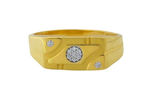 Satfale Jewellers Herren-Ring aus 22 Karat echtem zertifiziertem Gelbgold mit mehreren Steinen, Gelbgold, Zirkonia von Satfale Jewellers