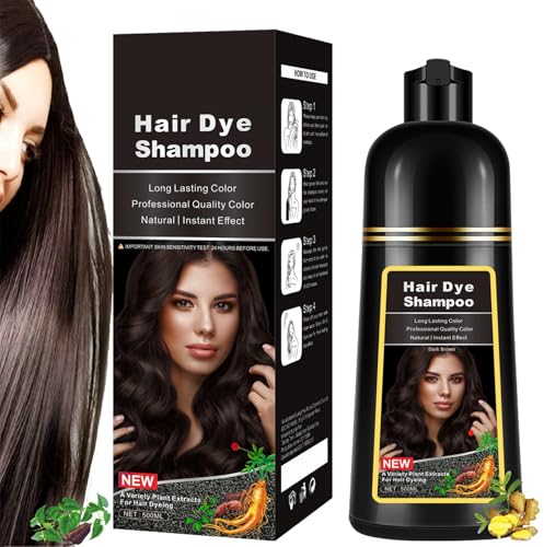 Haarfarbe Dunkelbraun,Haarfärbeshampoo für Graues Haar, 500ML Dunkelbraun Haarfärbeshampoo, Sofort-Haarfarben-Shampo für Männer Frauen von Sathychanpy