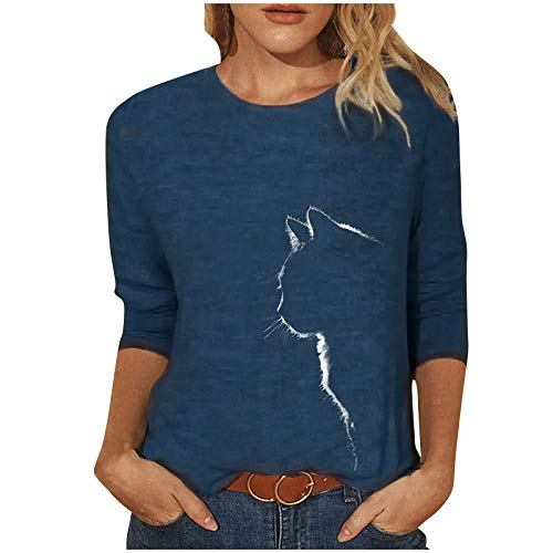 Satiable Damen Langarmshirt Herbst Winter Langarm Oberteile mit Katzenmotiv Pullover Tierdruck Drucken Oberteile T-Shirt Katze Gedruckte Casual Sweatshirt Tops Loose Rundhals Bluse Pulli von Satiable