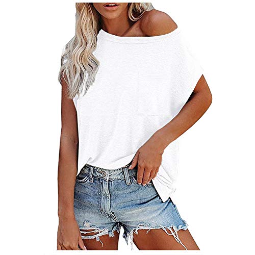 Satiable Damen einfarbig V-Ausschnitt T-Shirt Sommer Casual Kurzarm Basic Shirt Elegante Sexy BluseTops Pullover Oberteile Sweatshirt Sportshirt Tunika von Satiable