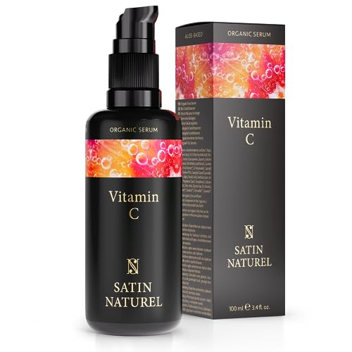 Satin Naturel Vitamin C Serum Gesicht 100ml – Mit Hyaluron & Bio Aloe Vera – Vegane Gesichtspflege Damen – Gegen Augenringe & Pigmentflecken – Für strahlende Haut von SatinNaturel