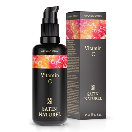 Vitamin C Serum Gesicht 50ml - Mit Hyaluron + Bio Aloe Vera - Gesichtspflege Damen - Augenringe entfernen, Pigmentflecken entfernen - 100% Vegan - Skincare Satin Naturel von SatinNaturel