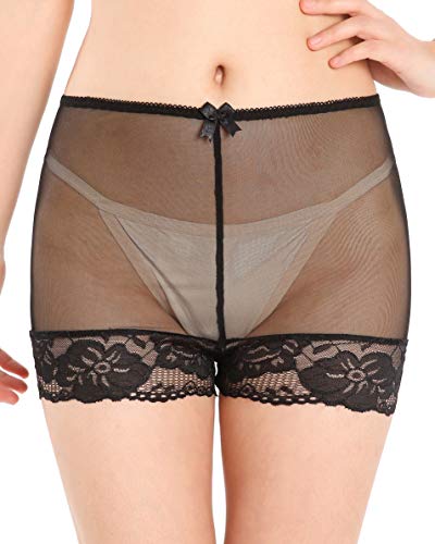 Damen Nylon Schiere French Knickers Briefs Unterwäsche Höschen (Schwarz, L) von Satini