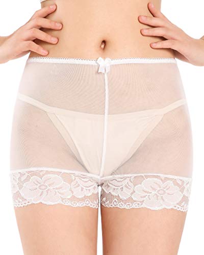 Damen Nylon Schiere French Knickers Briefs Unterwäsche Höschen (Weiß, L) von Satini