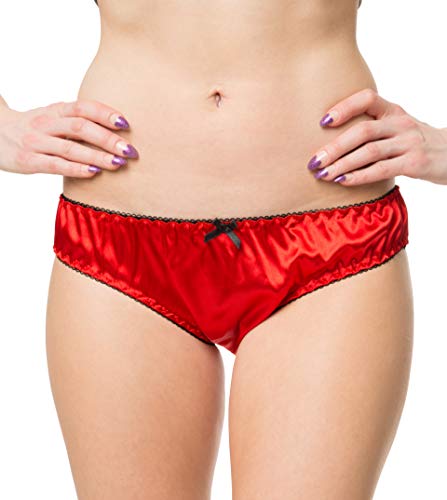 Damen Sexy Dessous Satin Rüschen Bikini Höschen Schlüpfer (Rot, M) von Satini