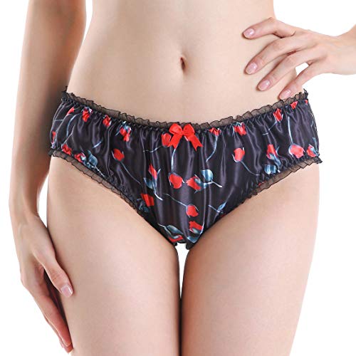 Frauen Sexy Dessous Satin Floral Bikini Höschen Schlüpfer (Schwarz, XXL) von Satini