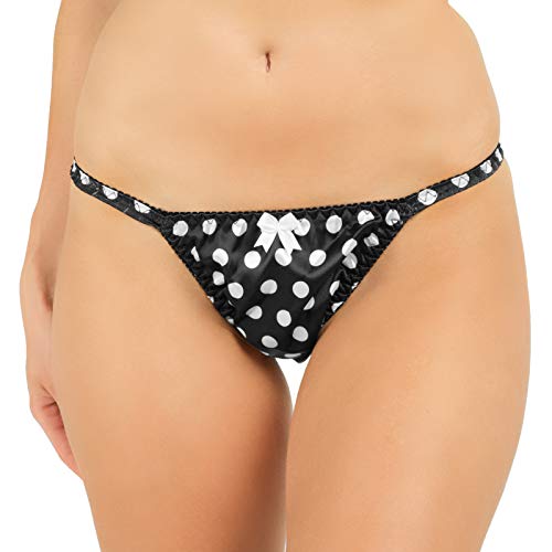 Satin Polka-Dots Tanga Bikini Briefs Unterwäsche Höschen (Schwarz, L) von Satini