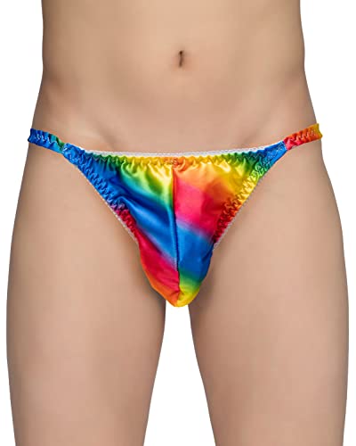 Satin Herren Tanga Bikini Slip Unterwäsche Höschen (Regenbogen S) von Satini