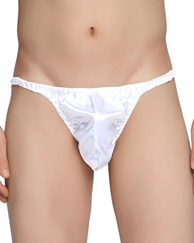 Satin Herren Tanga Bikini Slip Unterwäsche Höschen (Weiß, L) von Satini