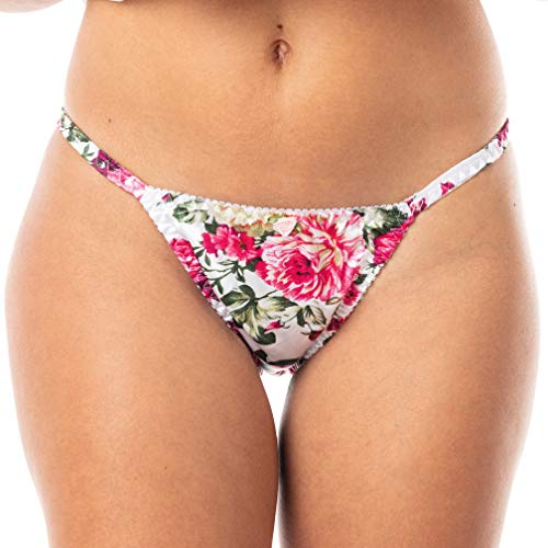 Satin Tanga Bikini Briefs Unterwäsche Höschen (Blumenmuster Rosa und Elfenbein, L) von Satini