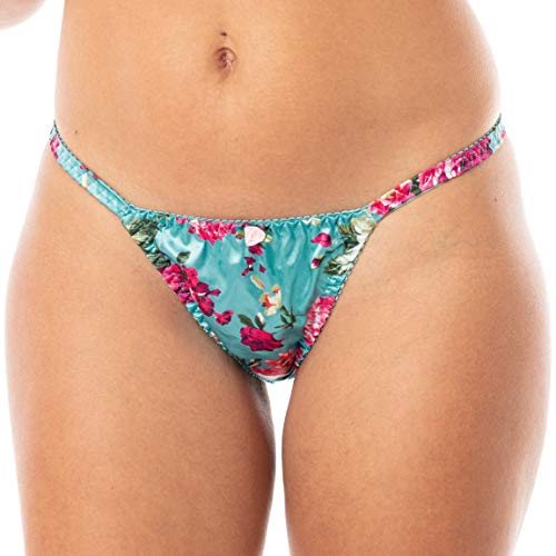 Satin Tanga Bikini Briefs Unterwäsche Höschen (Blumenmuster Türkis und Rosa, L) von Satini