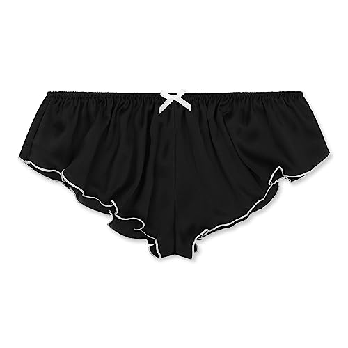 Satini Damen Satin tiefangesetzte Passform Sissy Geriffelte French Knickers Slips Höschen (Schwarz - Weiß, L) von Satini