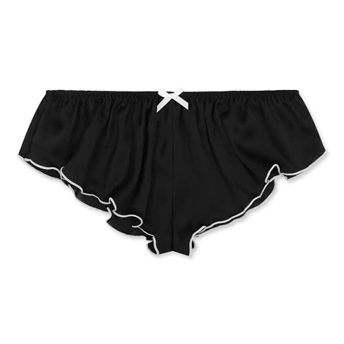 Satini Damen Satin tiefangesetzte Passform Sissy Geriffelte French Knickers Slips Höschen (Schwarz - Weiß, XL) von Satini