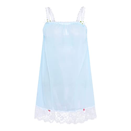 Satini Dessous Durchsichtiges Sissy Babydoll-Stil Rüschen Rüschen Spitze Unterkleid Nachtwäsche (Baby blau - Weiß, L) von Satini