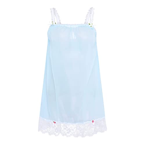 Satini Dessous Durchsichtiges Sissy Babydoll-Stil Rüschen Rüschen Spitze Unterkleid Nachtwäsche (Baby blau - Weiß, XXL) von Satini