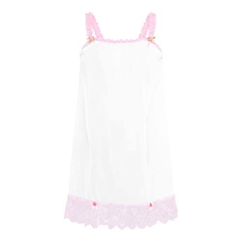 Satini Dessous Durchsichtiges Sissy Babydoll-Stil Rüschen Rüschen Spitze Unterkleid Nachtwäsche (Weiß - Zartrosa, L) von Satini