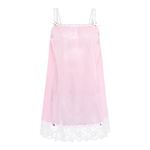 Satini Dessous Durchsichtiges Sissy Babydoll-Stil Rüschen Rüschen Spitze Unterkleid Nachtwäsche (Zartrosa - Weiß, L) von Satini