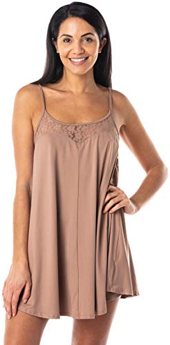 Satini Dessous Nachthemd Spitze Hemdchen Leibchen Unterkleid Schlafwäsche Nachtwäsche (Taupe, M) von Satini