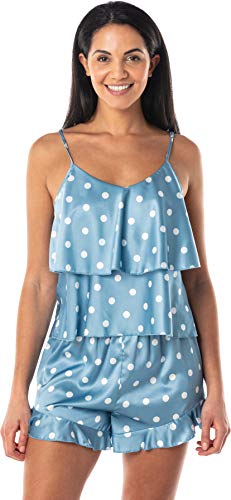 Satini Dessous Satin Schlafanzug-Set Mieder Shorts Polka Schlafwäsche Nachtwäsche (Blau, XL) von Satini