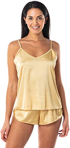 Satini Dessous Satin Schlafanzug-Set Mieder Shorts Schlafwäsche Nachtwäsche (Champagnergold, L) von Satini