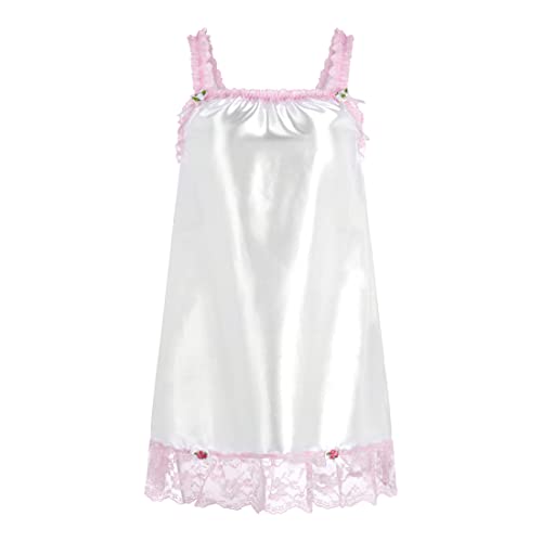 Satini Dessous Satin Sissy Babydoll-Stil Rüschen Rüschen Spitze Unterkleid Nachtwäsche (Weiß, L) von Satini