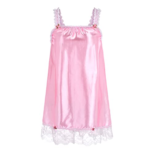 Satini Dessous Satin Sissy Babydoll-Stil Rüschen Rüschen Spitze Unterkleid Nachtwäsche (Zartrosa, L) von Satini