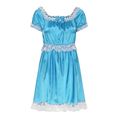 Satini Dessous Satin Sissy Babydoll-Stil Rüschen Rüschen Spitze Unterkleid Nachtwäsche Kleid (Türkis, S) von Satini