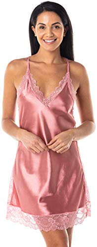 Satini Dessous Satin Spitze Hemdchen Nachthemd Unterkleid Schlafwäsche Nachtwäsche (Zartrosa, XXL) von Satini