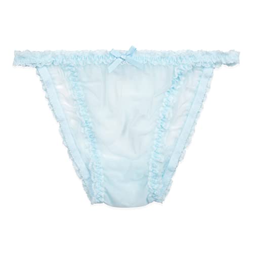 Satini Durchsichtiges Gerüschte Spitze Sissy Tanga Boy-Shorts Slips Bikini Höschen Unterwäsche (Baby blau, XXL) von Satini