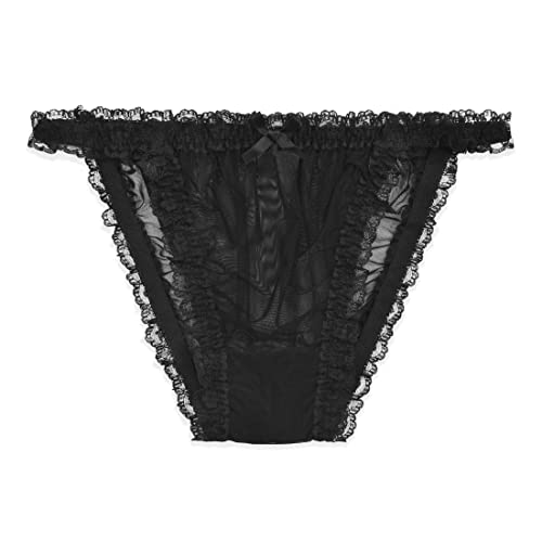 Satini Durchsichtiges Gerüschte Spitze Sissy Tanga Boy-Shorts Slips Bikini Höschen Unterwäsche (Schwarz, XXL) von Satini